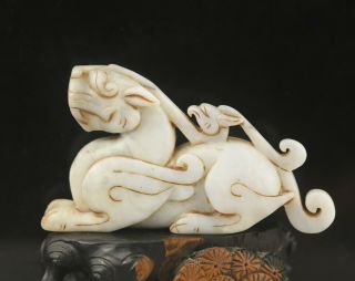 Old China Natural Hetian White Jade Hand - Carved Statue Of Dragon And Phoenix
