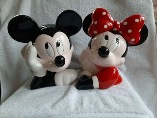 Mickey And Minnie Mouse Cookie Jar Set By Treasure Craft - Gently