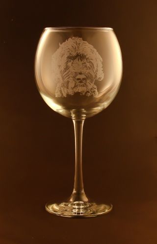 Etched Portuguese Water Dog On Large Elegant Wine Glasses - Set Of 2