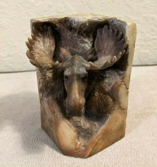 Elk Moose Stag Figurine Head Sculpture Paperweight Signed Morales Mcsi Horn Deer