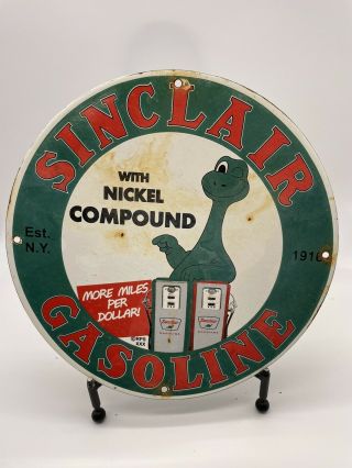 Old Vintage Sinclair Dino Gasoline Porcelain Sign Lube Gas Pump Station