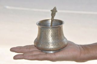 Old Brass Nickel Plated Engraved Unique Shape Holy Water Pot,  Collectible