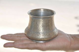 Old Brass Nickel Plated Engraved Unique Shape Holy Water Pot,  Collectible 2
