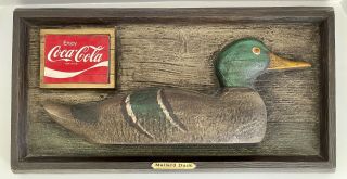 Vintage Coca Cola Mallard Duck Hunting Emboss Graph Sign Edm Chicago 20”x10.  5”