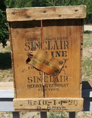 Vtg SINCLAIR Opaline Motor Oil for FORD CARS Wood Crate 25 1 - Gallon Cans Box 2