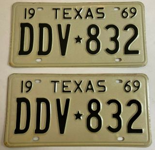 1969 Texas License Plate Pair Plates Mint/nos Ford Chevrolet Dodge Buick Olds