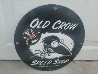 Vintage Old Crow Speed Shop Porcelain Sign Automotive Soda Camping 1950 
