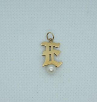 Vintage 14kt Gold Initial E With Natural Pearl Pendant 2.  1 Gr.