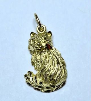 Lovely Vintage 14k Yellow Gold Kitty Cat Textured Fur Charm / Pendant 2.  3 Grams