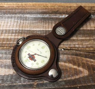 Vintage Harley Davidson Brown Leather Fob Case Swiss Pocket Watch 9962194v
