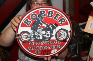 Bobber Old School Motorcycle Harley Davidson Indian Gas Oil Porcelain Metal Sign