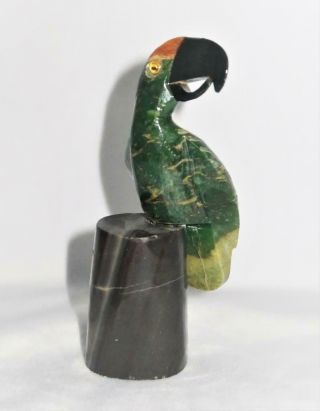 Vintage Hand Carved Green Orange Black Jasper Stone Parrot Small Figurine 4 5/8 "