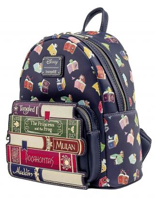Disney Loungefly Princess Books Mulan Jasmine Aladdin Pocahontas Mini Backpack