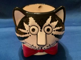 Kliban Cat Mug Cup Black White Tabby Red Bow Tail Handle 3d Sigma Label 1970s
