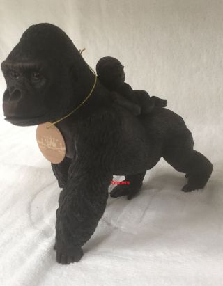 Silver Backed Gorilla With Baby Gorilla Ornament Figurine Model Gift