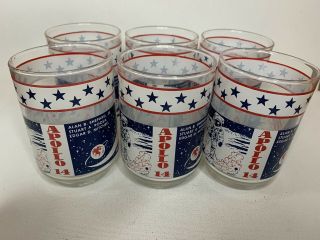Vintage Apollo 14 Return To The Moon Set Of 6 Glasses Libbey Commemorative Space