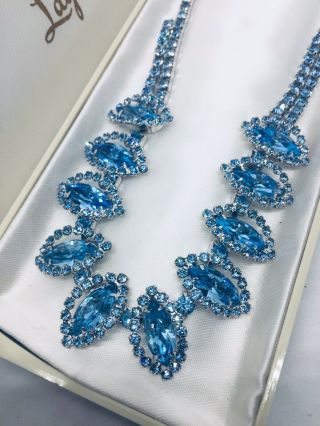 Vintage Weiss Signed Blue Rhinestone Choker Necklace