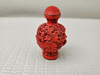 Vintage Or Modern Chinese Carved Cinnabar Snuff Bottle 2.  5  T