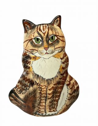 Cats By Nina 11.  5” Tabby Orange & Brown Cat Vase Feline Plant Holder