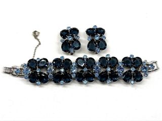Vintage Juliana D&e Montana Blue Rhinestone Bracelet Earrings