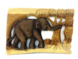 Vintage Hand Carved Wood Thailand Elephant Wall Hanging Home Decor Figure No.  1