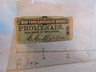 Rare 1883 York City Heights Brooklyn Bridge Railroad Promenade Subway Ticket