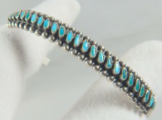 Vintage Signed Bk Zuni Sterling Silver Petit Point Turquoise Cuff Bracelet Nr