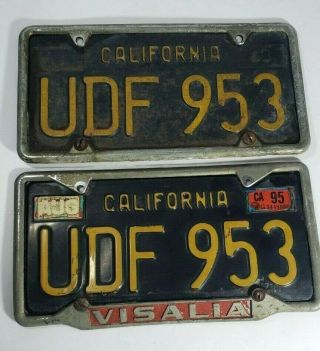 Vintage California Ca 1963 License Plate Pair Black & Yellow Frames