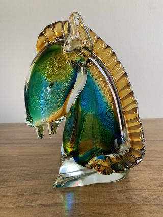 Large Vintage Multi - Colored Murano Art Glass Horse Head 9 1/4 "