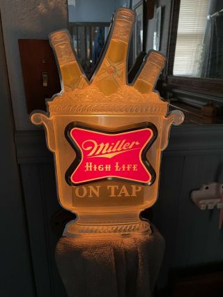 Vintage Miller High Life Beer Sign 3 Bottle Bucket Light “nice”