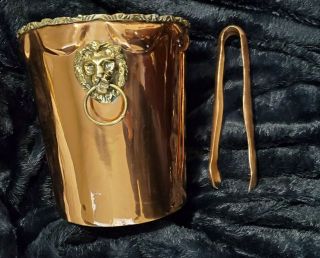 Vintage Hecho En Mexico Copper & Brass Ice Bucket With Matching Tongs
