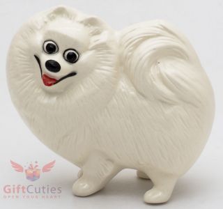 Porcelain Figurine Of The White Pomeranian Spitz Dog
