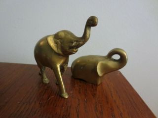 2 Awesome Vintage Brass Elephant Figurines Trunks Up