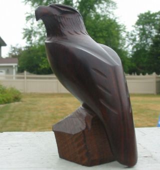 Vtg Carved Dark Wood Bald Eagle Statue Figure American Symbol Bird Patriotic