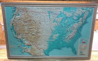 Vintage Aero Service True Raised Relief Map United States Plastic Framed Jj - 0