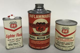 Vintage Phillips 66 Aviation Gas Can Model Motor Blend Can Oil Stop Leak & Fluid