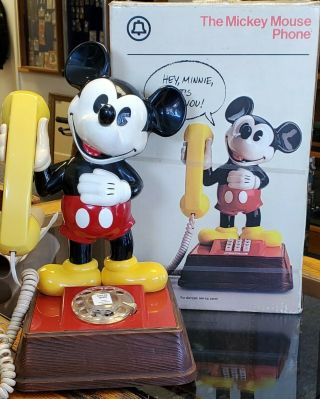 Vintage Mickey Mouse Rotary Dial Telephone 15 " 1976 Walt Disney (6969)