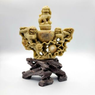 Chinese Soapstone Carving Foo Dog Incense