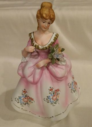 Vintage Lefton China Porcelain Figure Hand Painted - Lady W/ Flowers 40 