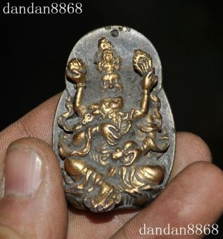 2 " Old Tibet Temple Bronze Gilt Hevajra Mandkesvara Happy Budda Yab - Yum Pendant