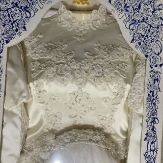 Vintage Boxed White Beaded Wedding Dress Size 10 Long Sleeves Retro
