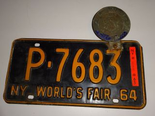 1964 York Worlds Fair License Plate With Civil Service License Plate Topper