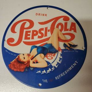 Vintage Porcelain Drink Pepsi Cola The Light Refreshment Man Cave Garage Sign