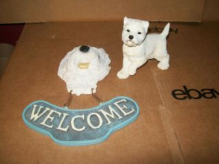 Country Artist West Highlander Terrier Figurine And Welcome Sign