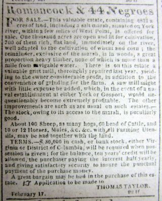 Rare 1818 Richmond Virginia Newspaper Wth Multiple Slave Ads Runaways