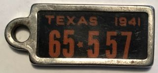 Rare Htf 1941 Texas Ident - O - Tag Keychain License Plate Tag Not Dav Great Cond