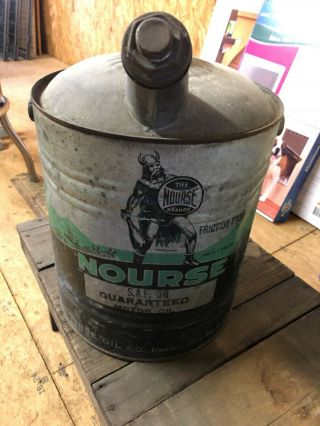 Vintage Nourse Motor Oil 5 Gallon Can Graphic Gas Station Sign Viking
