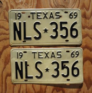 1969 Texas License Plate Pair / Set Nls 356