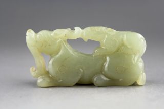 2.  5  Chinese Green Jade Hand - Carved Dragon Beast Statue Collect Pendant 0014