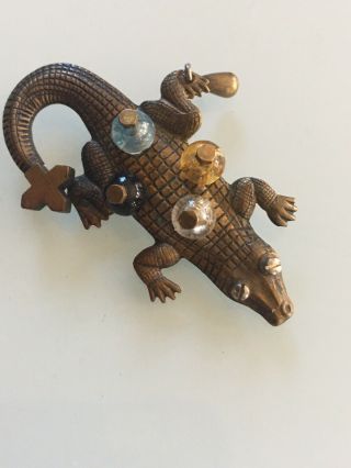 Neat Vintage Copper Brass Alligator Crocodile Broach Pin